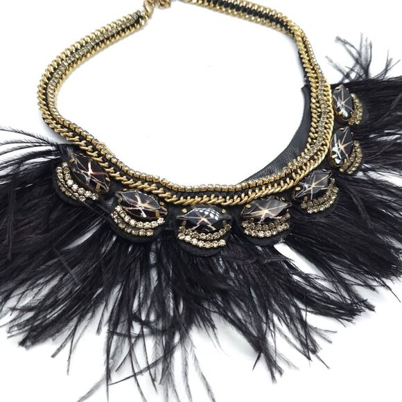 Stella and Dot Harper Feather Statement Necklace With Rhinestone Embellishments - Picture 5 of 9